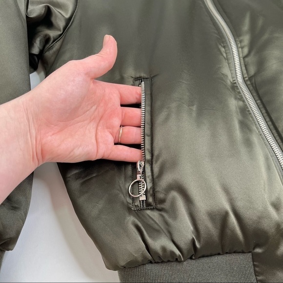 New Philosophy Rich Olive Green Satin 90s Zip-up Preppy College Bomber Jacket - Picture 7 of 16